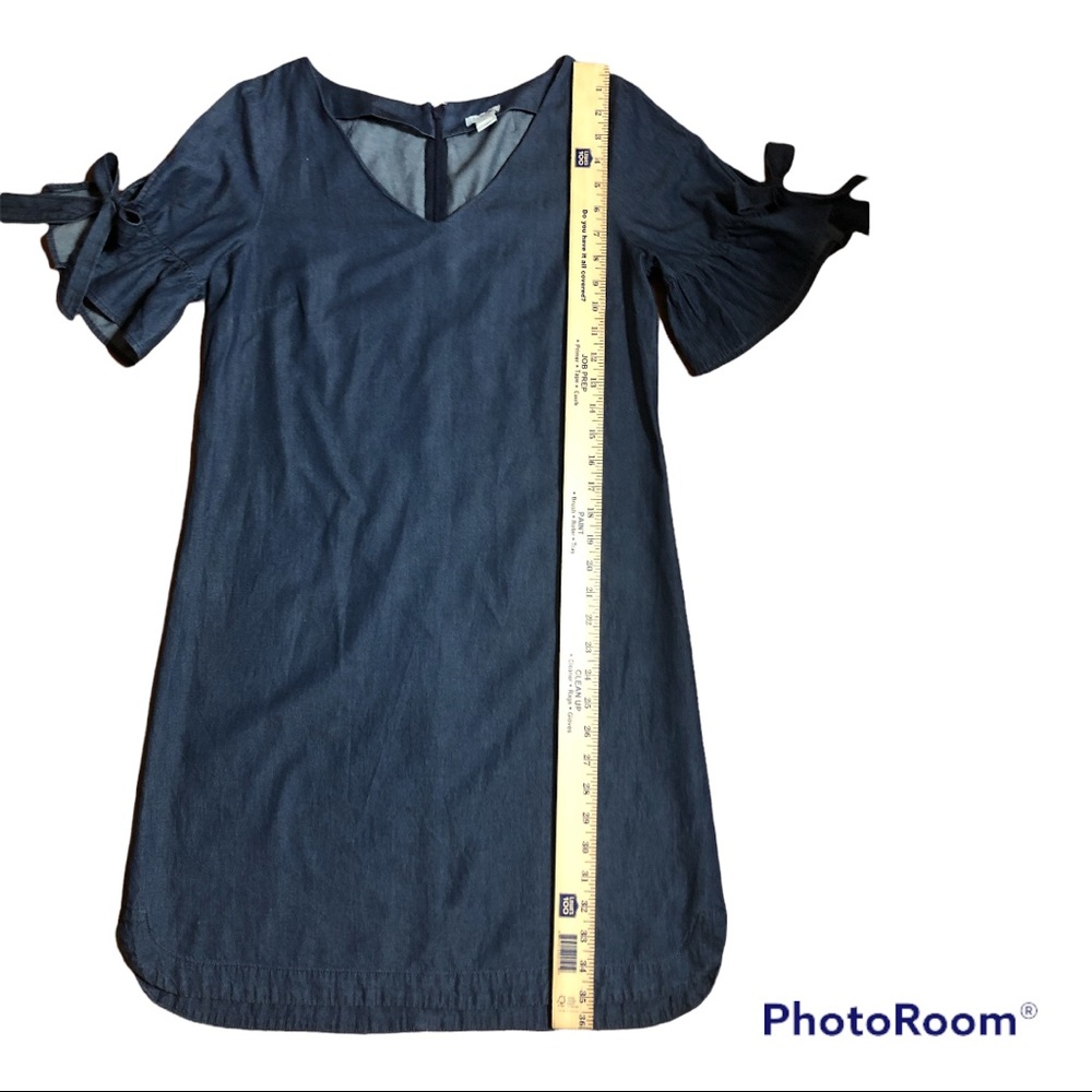 J. Crew Chambray Denim Ruffle Tie Bell Sleeve Dress -size small